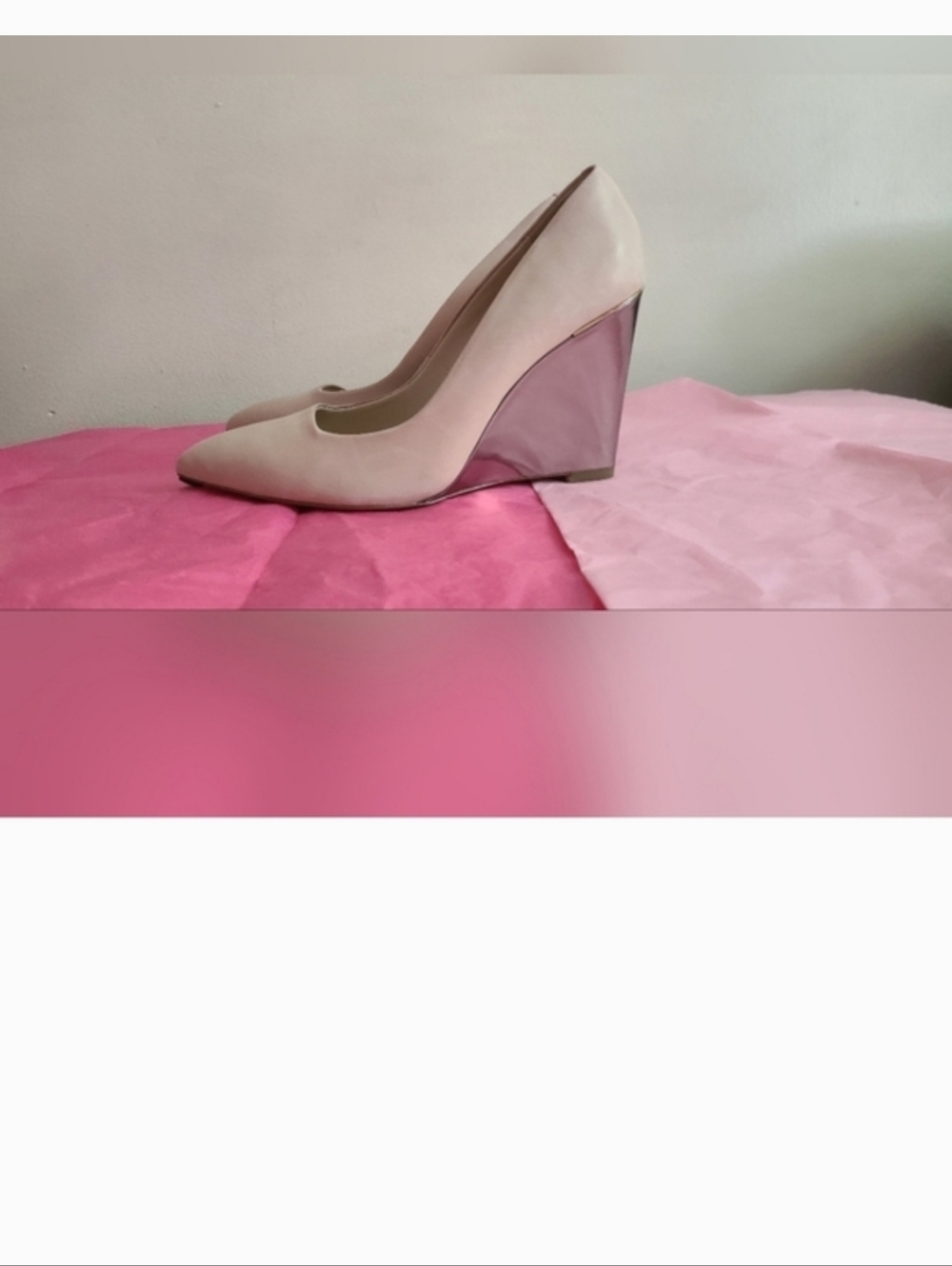 Coach Nude Leather Pointed Wedge Pumps with Pink Wedge